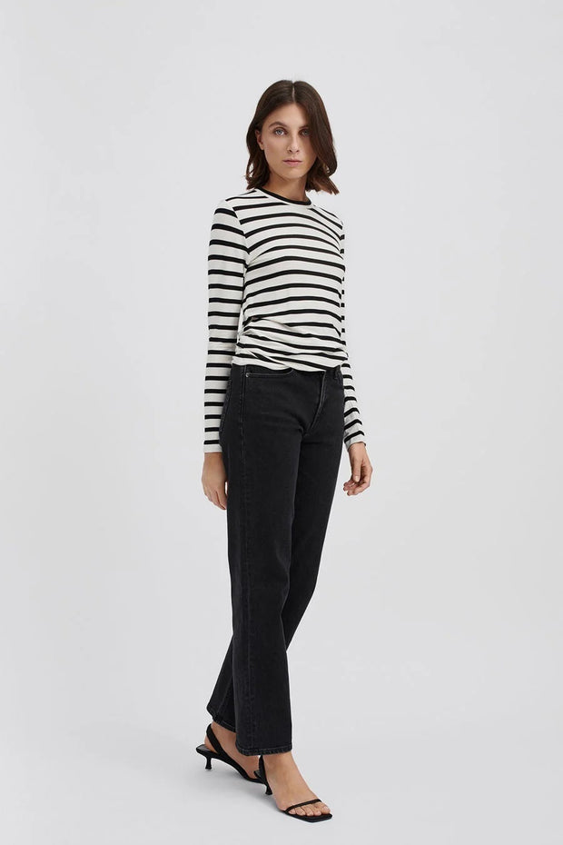 JERSEY LONG SLEEVE TOP - CANVEY WHITE STRIPED