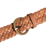 Braided narrow belt in soft leather / 15242 - Cognac