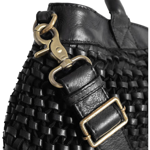 Leather bag dekoreret med flet / 15938 - Black (Nero)