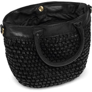 Leather håndtaske dekoreret med flet / 15938 - Black (Nero)