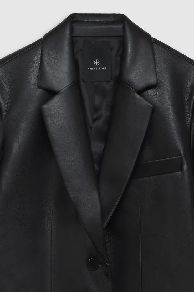 ANINE BING CLASSIC BLAZER - BLACK RECYCLED LEATHER