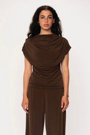 Raza Draped Jersey Top - Mocha