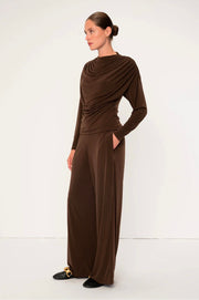Zyra High Waist Jersey Trousers - Mocha