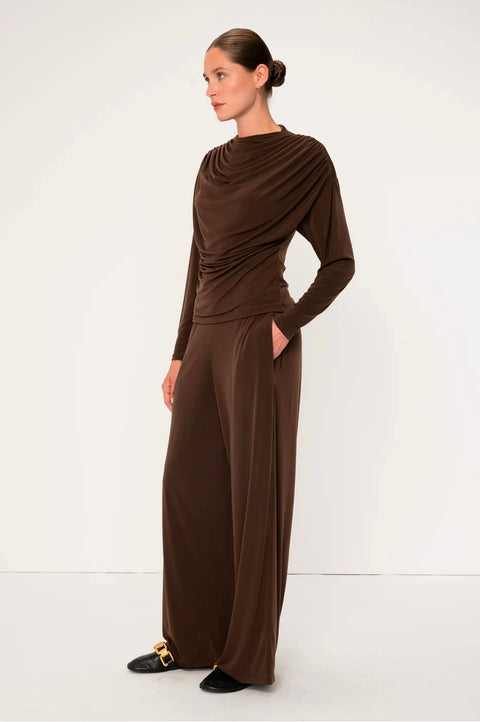 Zyra High Waist Jersey Trousers - Mocha