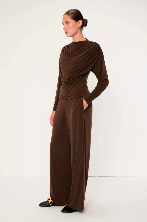 Zyra High Waist Jersey Trousers - Mocha
