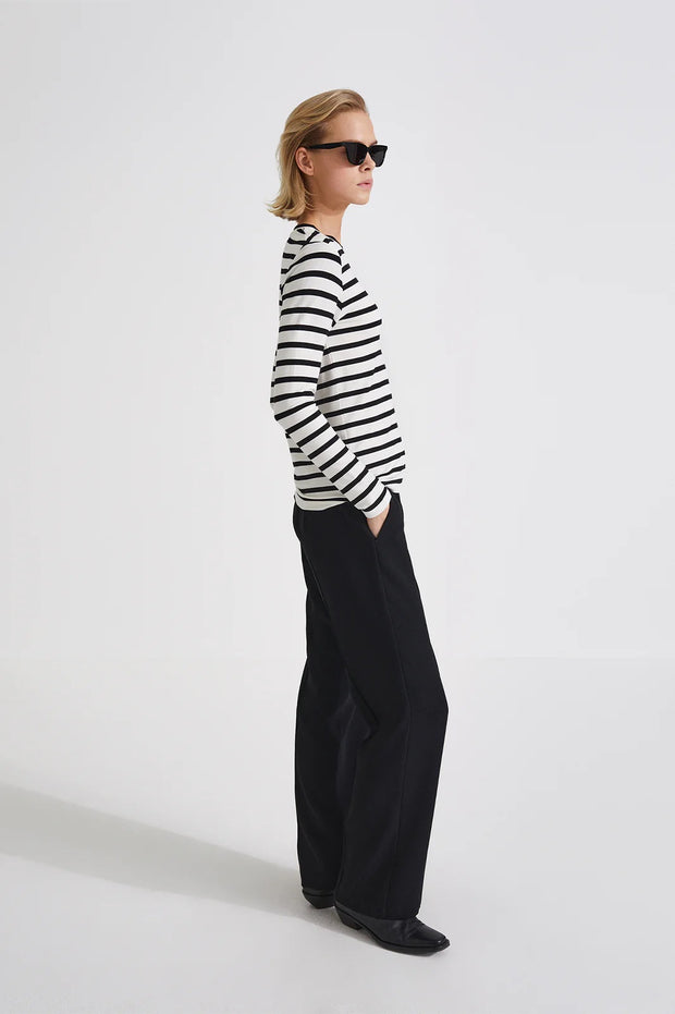 JERSEY LONG SLEEVE TOP - CANVEY WHITE STRIPED