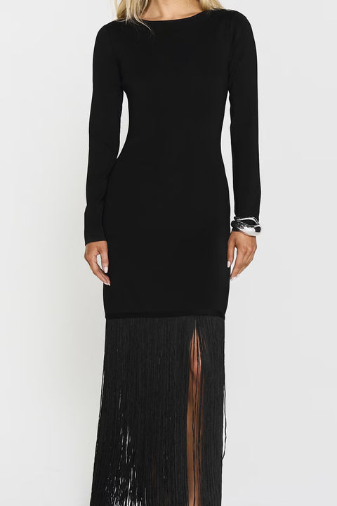 Minou Fringe Dress Black