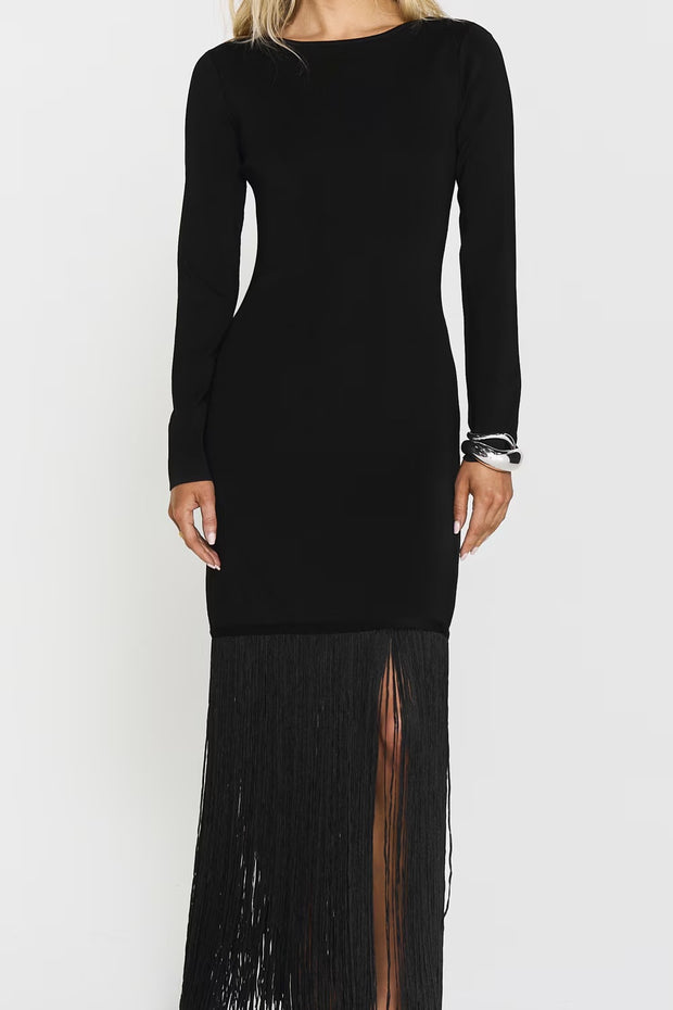 Minou Fringe Dress Black