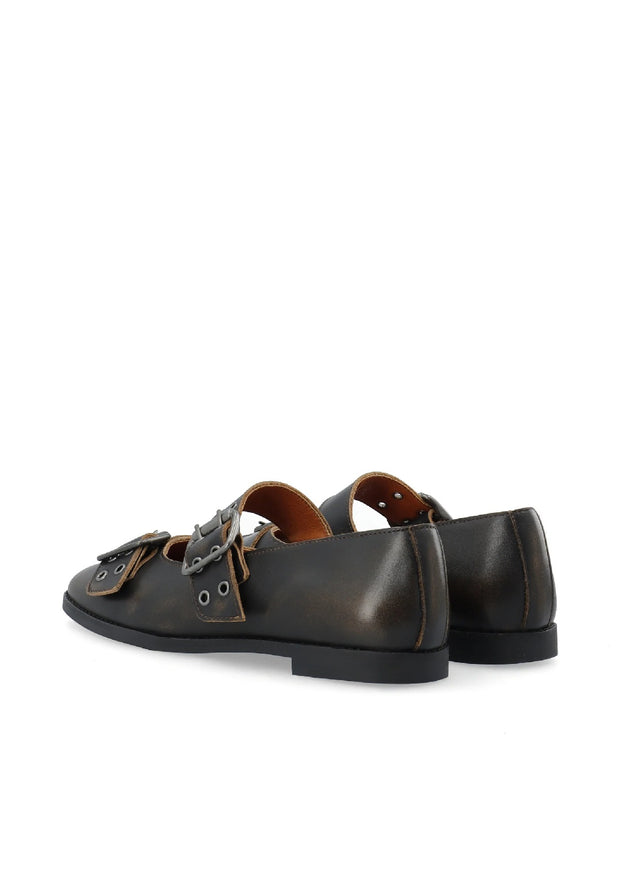 CASDIANA BUCKLE BALLERINA - Distressed Brown