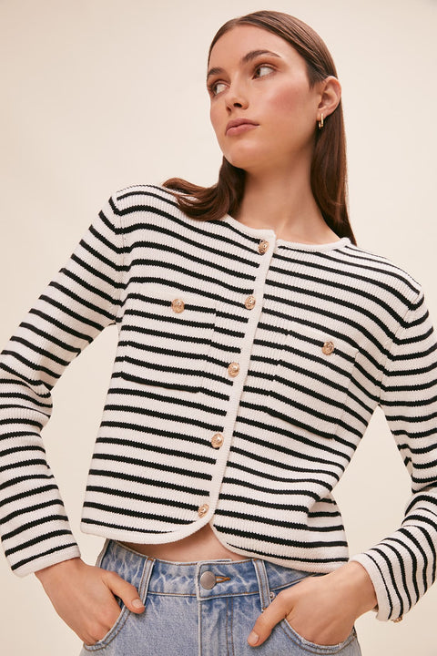 GABRIEL COTTON FANTASY STRIPED CARDIGAN - WHITE