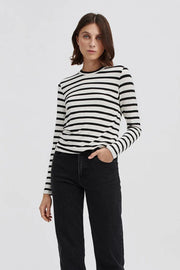 JERSEY LONG SLEEVE TOP - CANVEY WHITE STRIPED