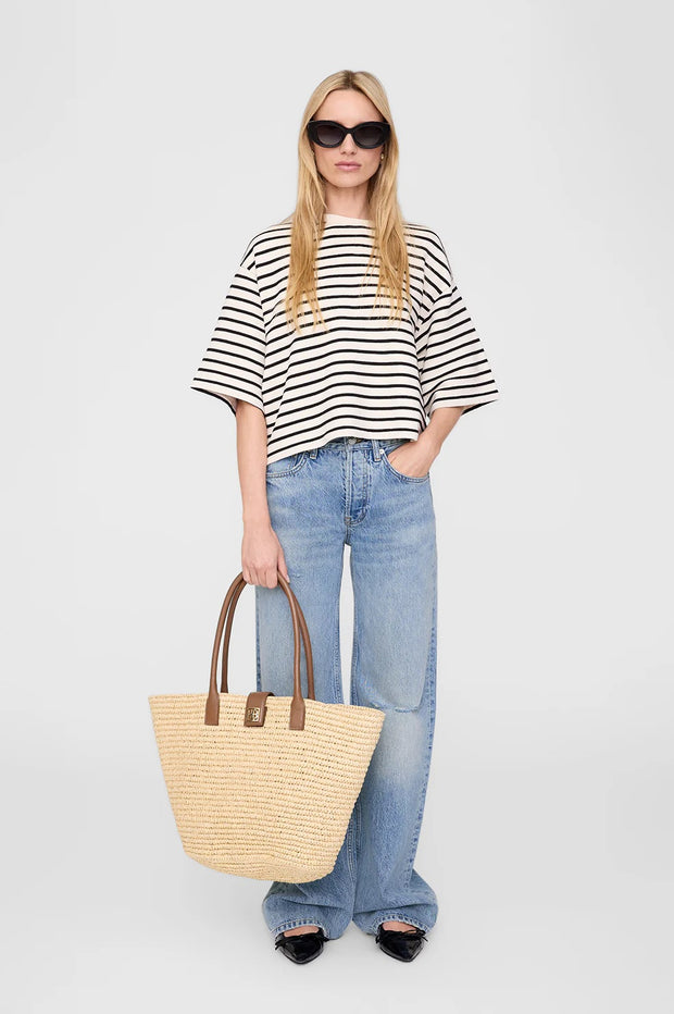 Myers Cropped Tee Black Stripe French Terry