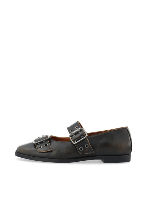 CASDIANA BUCKLE BALLERINA - Distressed Brown