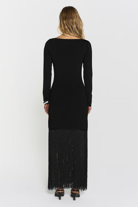 Minou Fringe Dress Black
