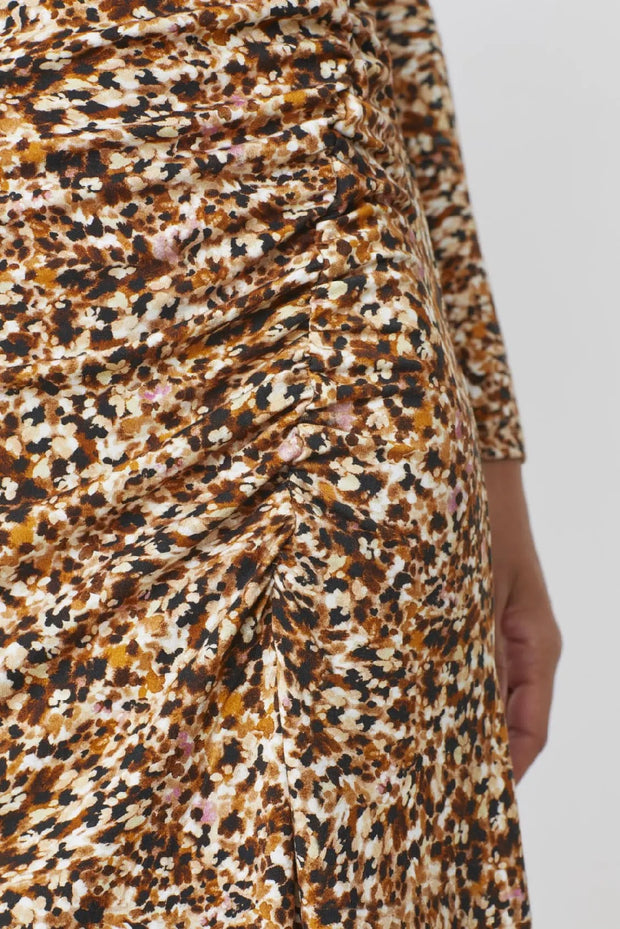 CESARIA CAMEL PRINT  LONG DRESS