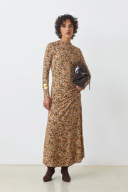 CESARIA CAMEL PRINT  LONG DRESS
