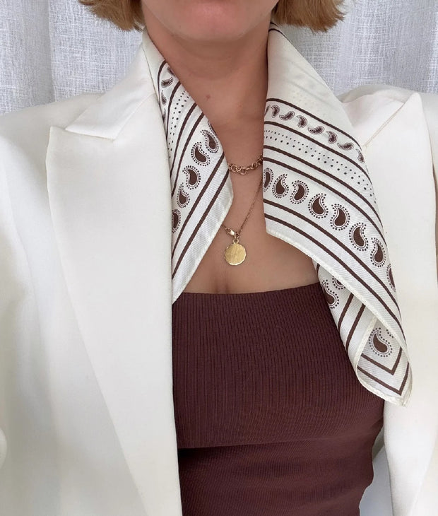 PAISLEY SCARF | CREAM & MOCHA MOUSSE | 50 CM