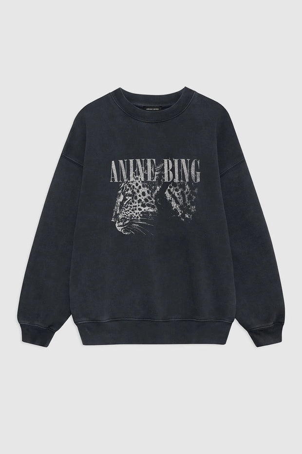 SPENCER SWEATSHIRT LEOPARD - WASHED BLACK