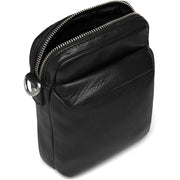 Leather mobilebag decorated with canvas crossbody strap / 15930 - Black (Nero)